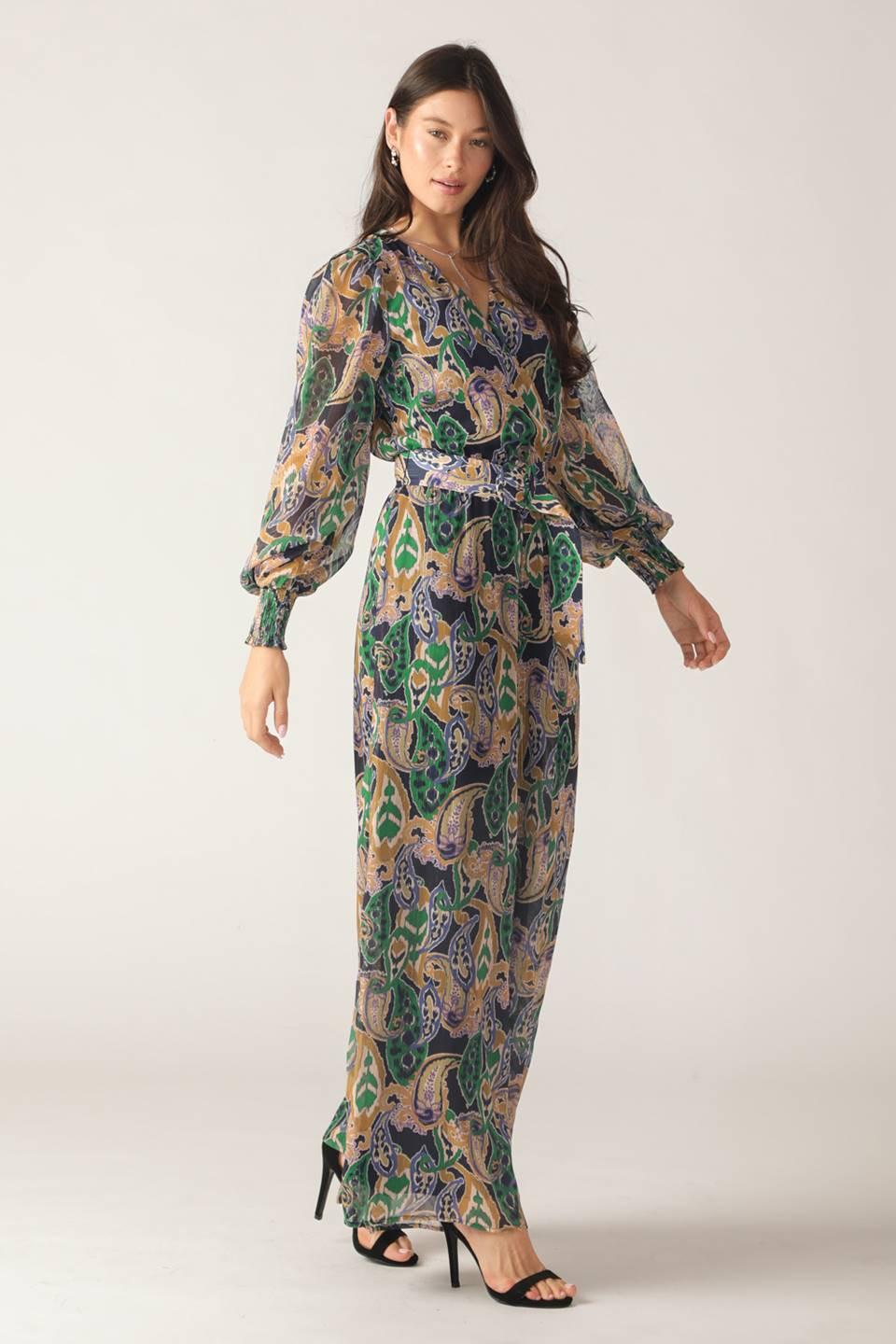 With the Girls Woven Jumpsuit in navy teal, view 5 — Soul Flow Apparel