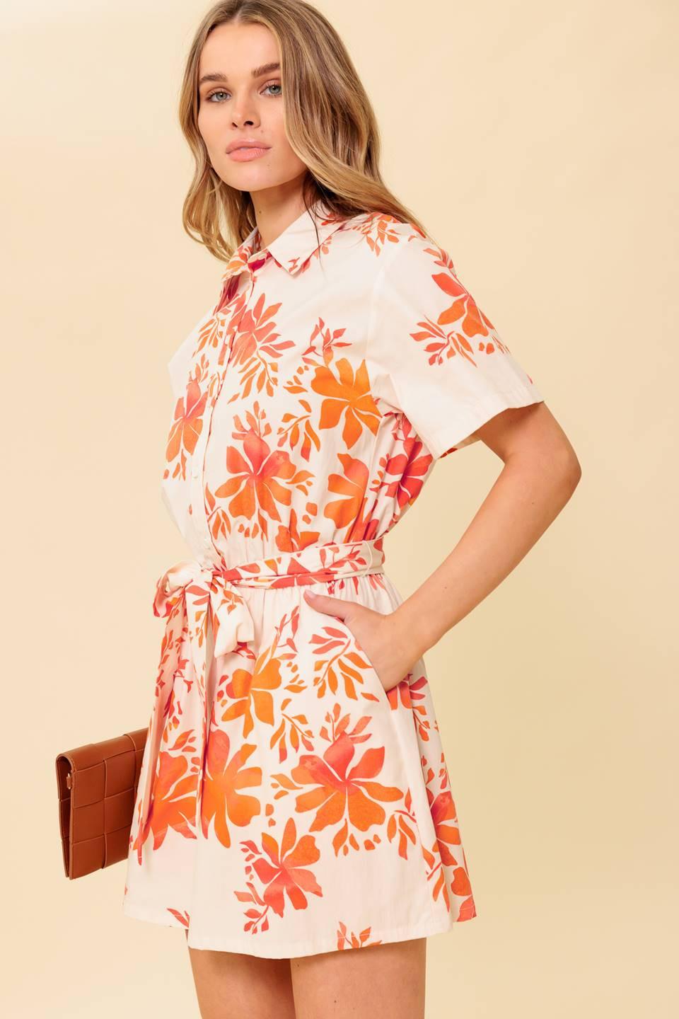 Southernmost Charm Woven Romper in off-white coral, view 6 — Soul Flow Apparel