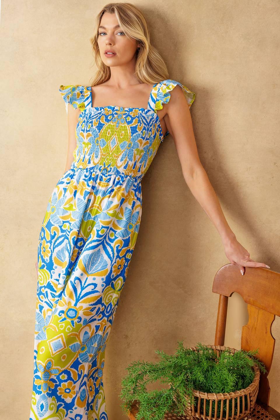 No Need to Worry Woven Jumpsuit in ivory blue, view 8 — Soul Flow Apparel