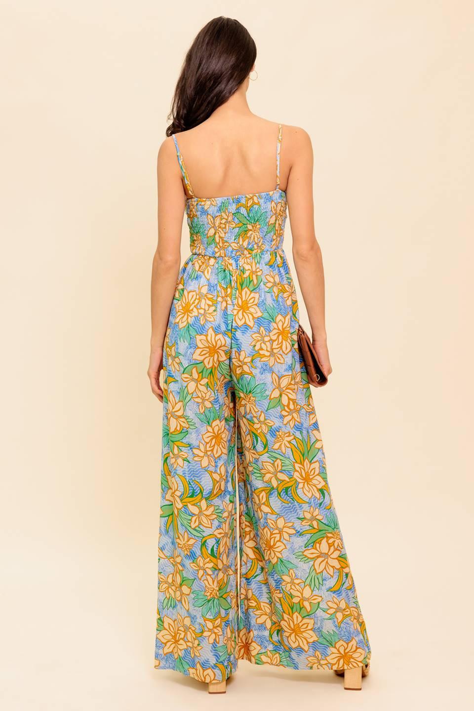 By Chance Blue Woven Jumpsuit, view 6 — Soul Flow Apparel
