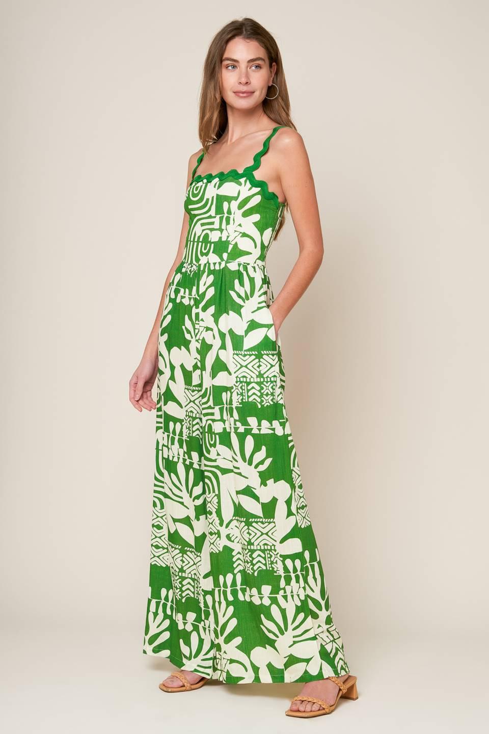 Simply the Vibe Woven Jumpsuit in green ivory, view 5 — Soul Flow Apparel