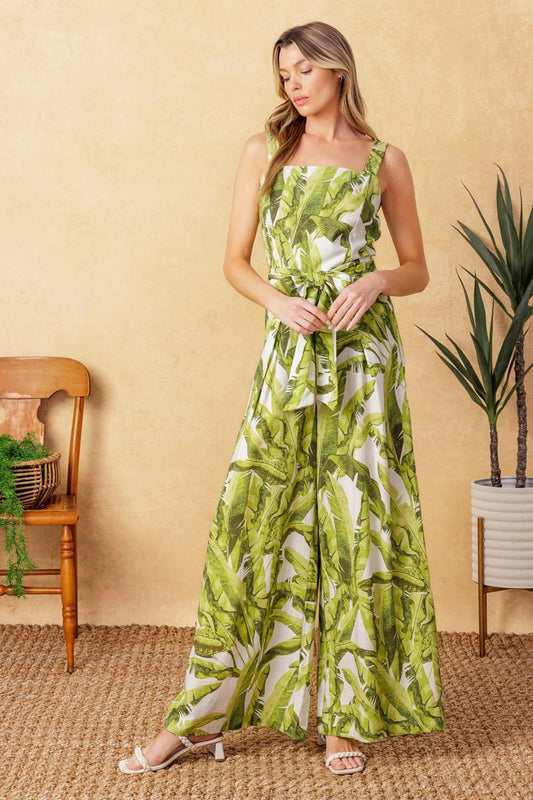 American Nights Woven Jumpsuit in ivory green, view 2 — Soul Flow Apparel