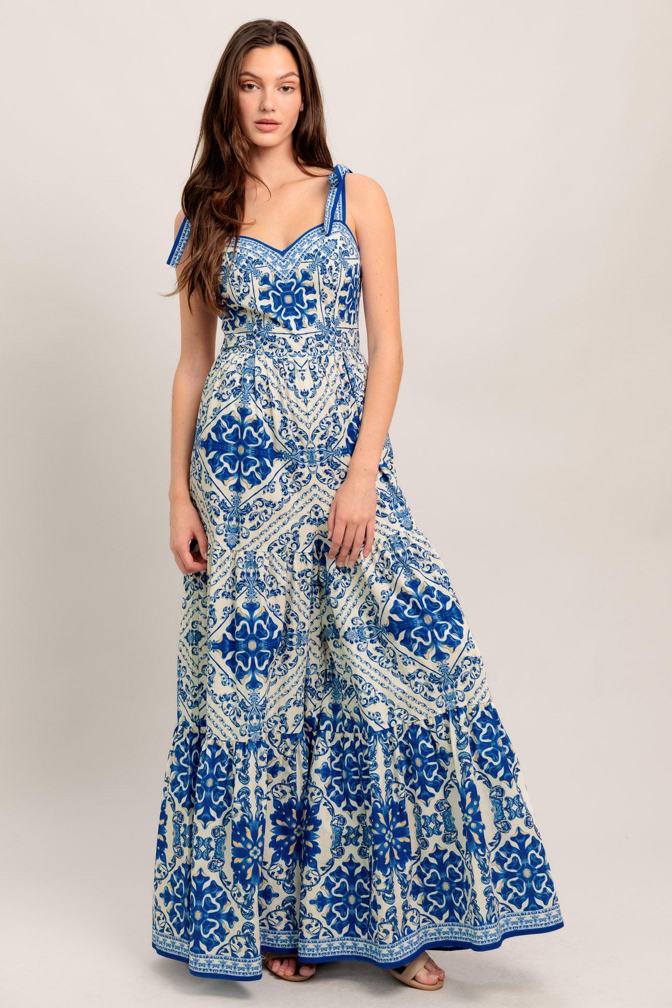 When Vacation Calls Woven Jumpsuit in blue white, view 3 — Soul Flow Apparel