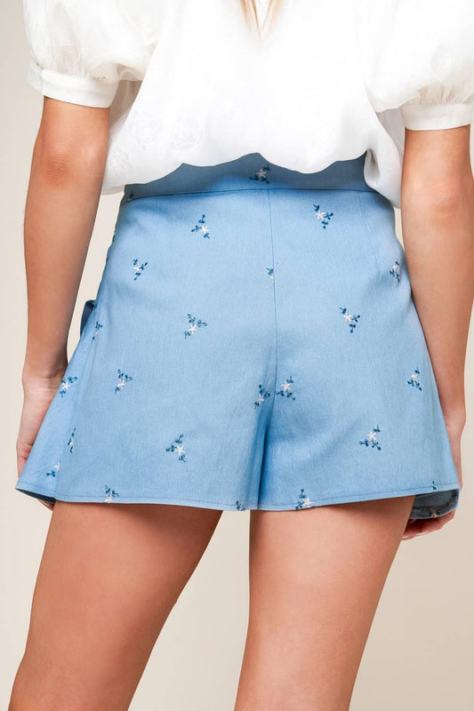 Moment of Clarity Light Indigo Woven Skort, view 6 — Soul Flow Apparel