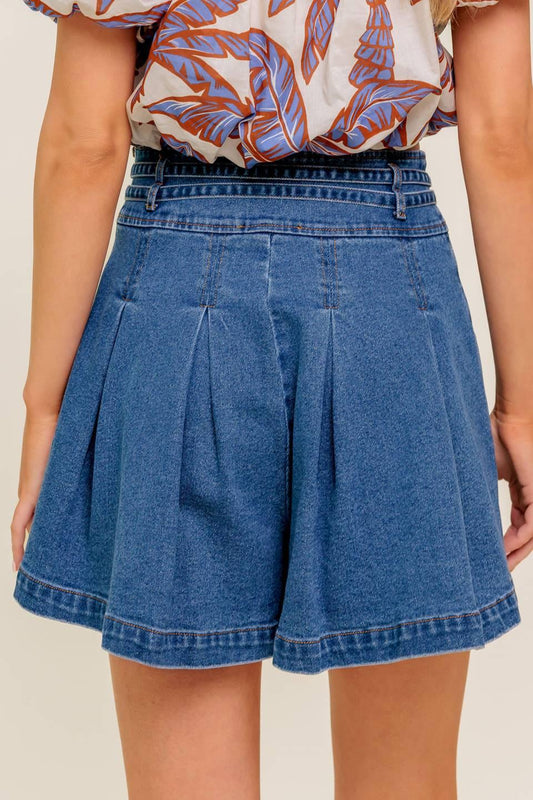Dreammist Medium Indigo Denim Skort, view 6 — Soul Flow Apparel