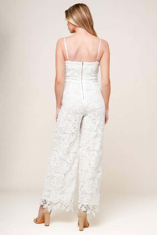 Just Enough Off White Woven Lace Jumpsuit in off-white, view 4 — Soul Flow Apparel