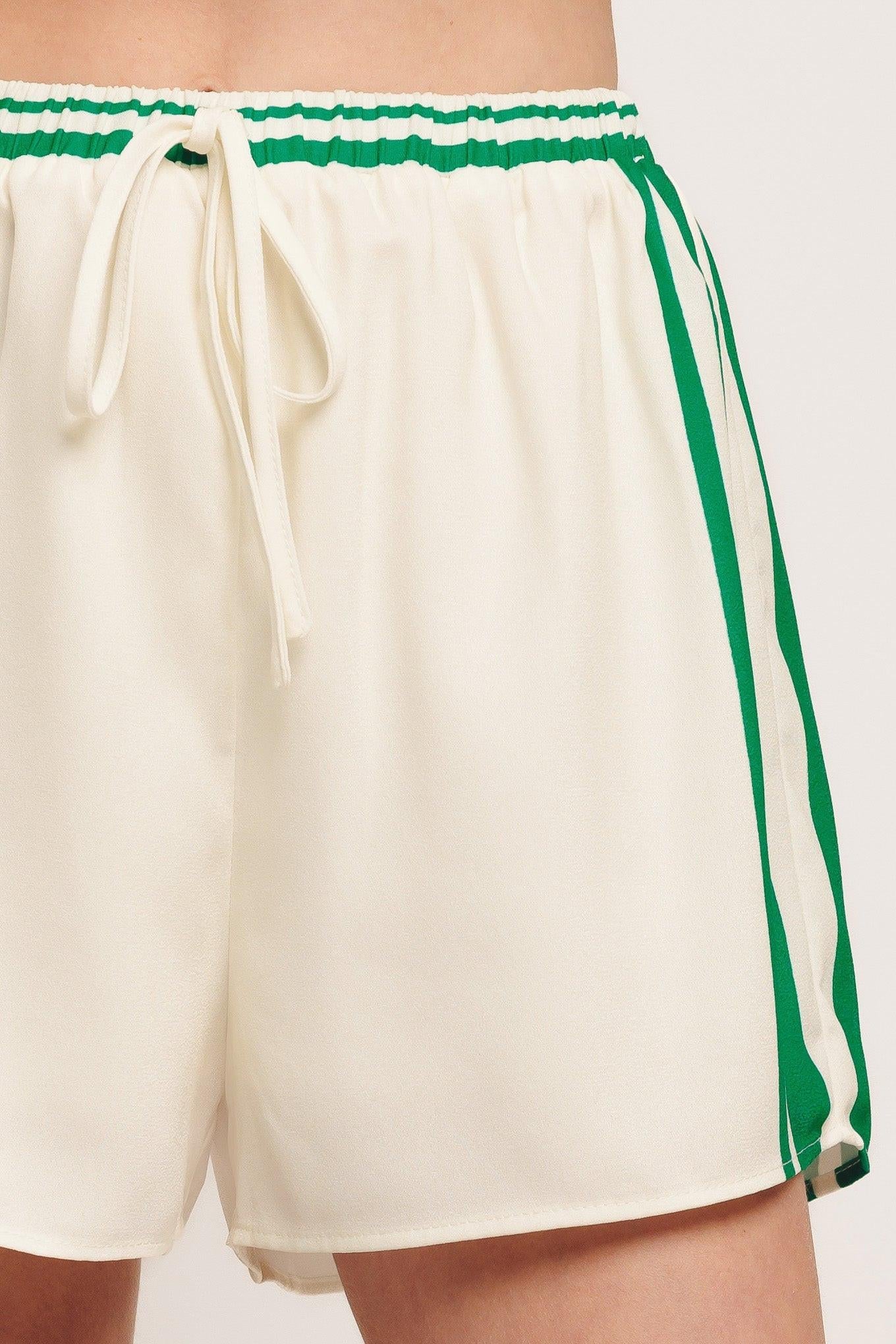 Riviera Stripe Woven Short in ivory green, view 3 — Soul Flow Apparel
