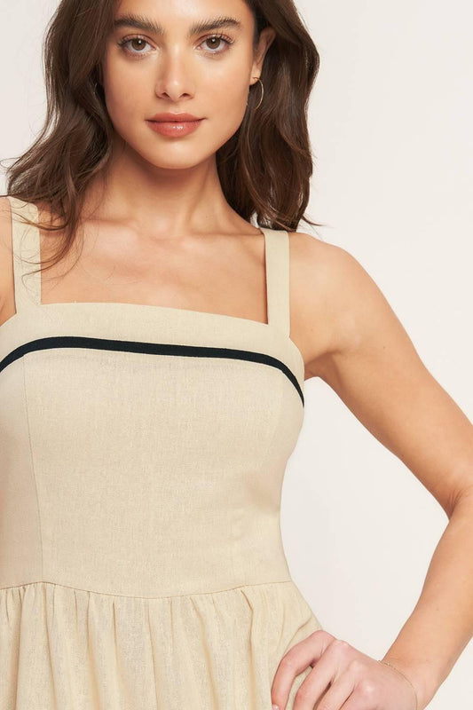 Lovely Line Woven Romper in taupe, view 5 — Soul Flow Apparel