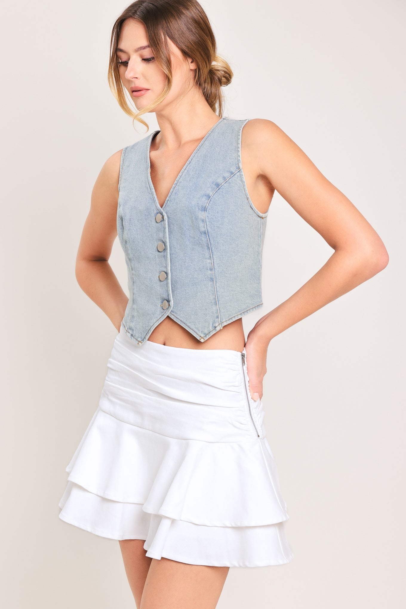 Cloud Frill Woven Skort in white, view 3 — Soul Flow Apparel