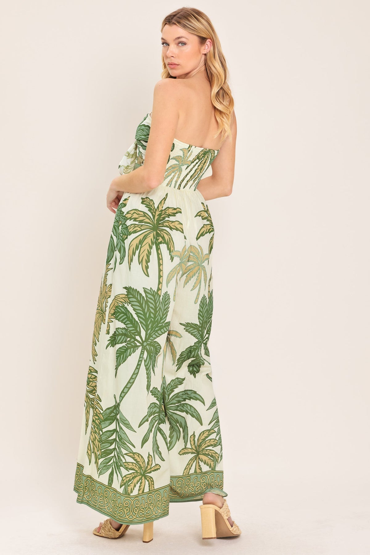 Palm Society Woven Jumpsuit in ivory olive, view 5 — Soul Flow Apparel