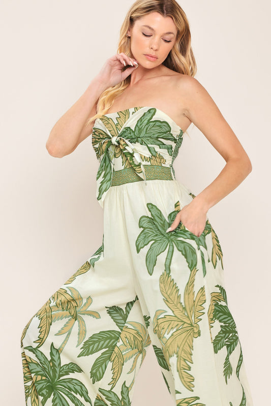 Palm Society Woven Jumpsuit in ivory olive, view 7 — Soul Flow Apparel
