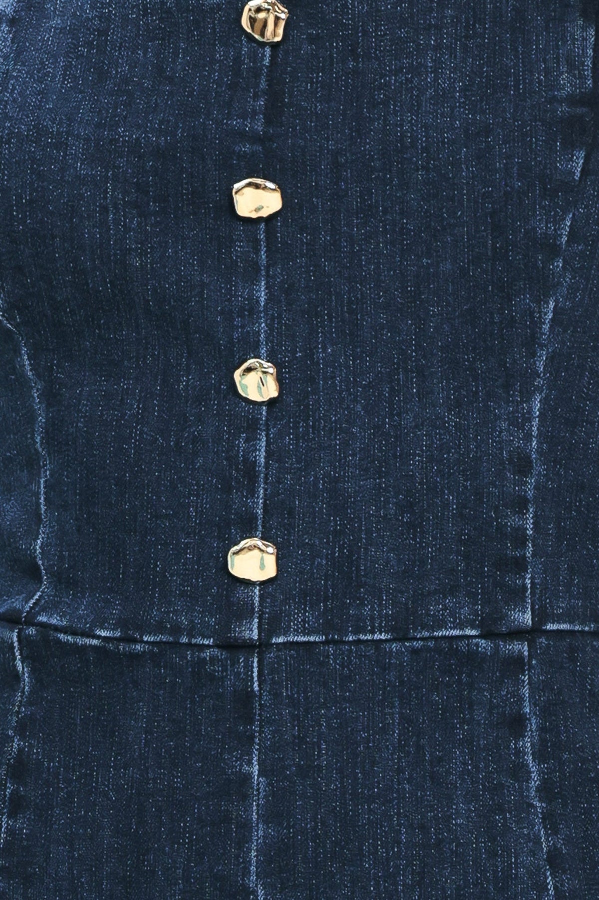Dark Wash Icon Denim Romper in dark indigo, fabric swatch — Soul Flow Apparel