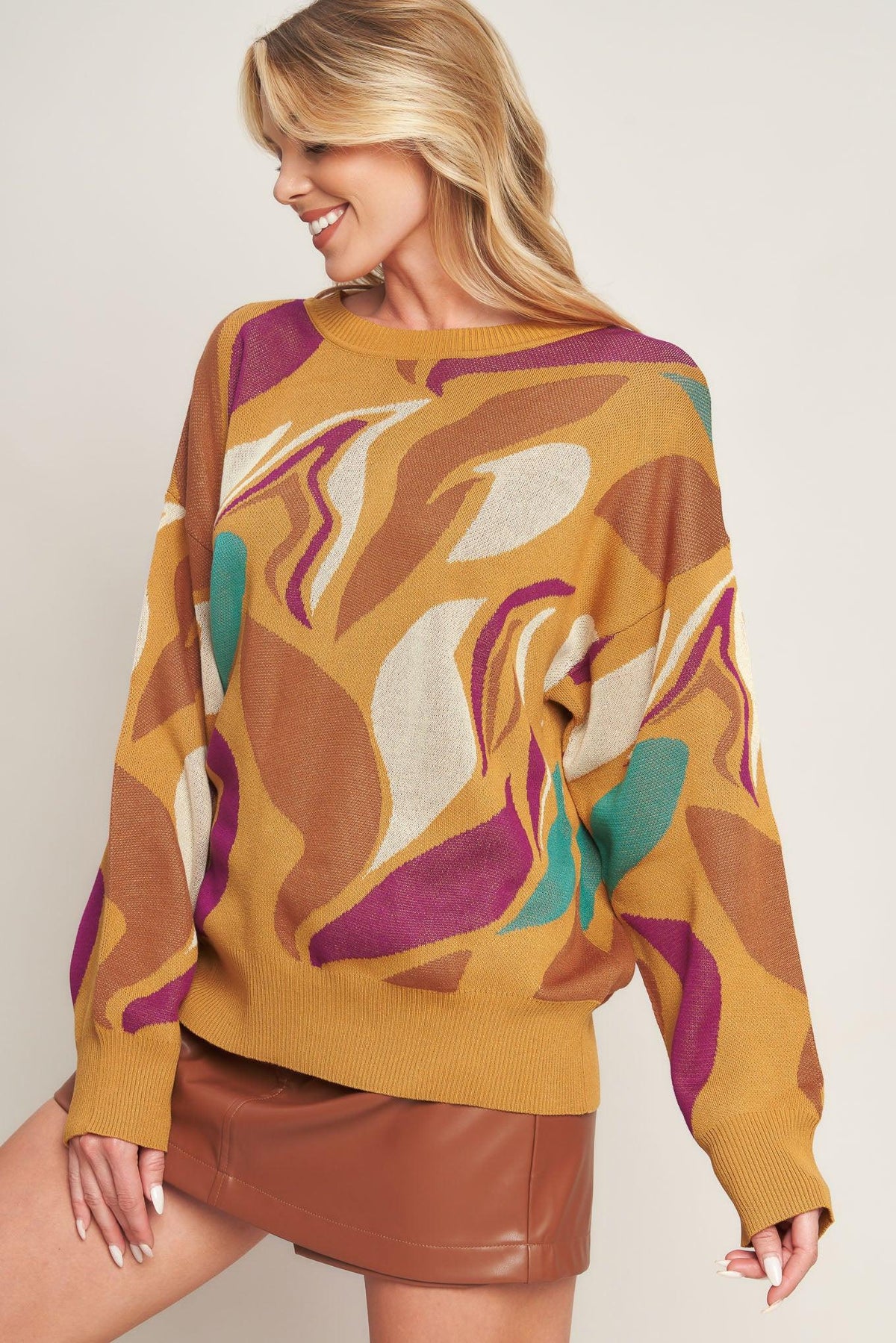 Ready to Adore Sweater Top in mustard, view 1 — Soul Flow Apparel