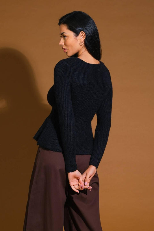 Talking to You Sweater Top in black, view 2 — Soul Flow Apparel