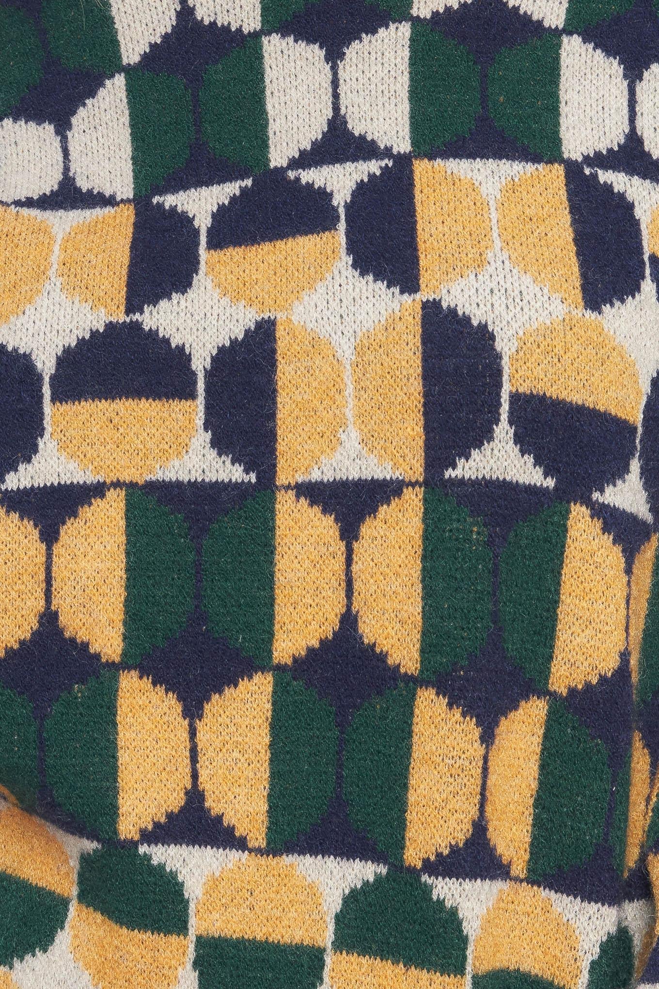 Cheer You on Jacquard Sweater Top in green navy, fabric swatch — Soul Flow Apparel