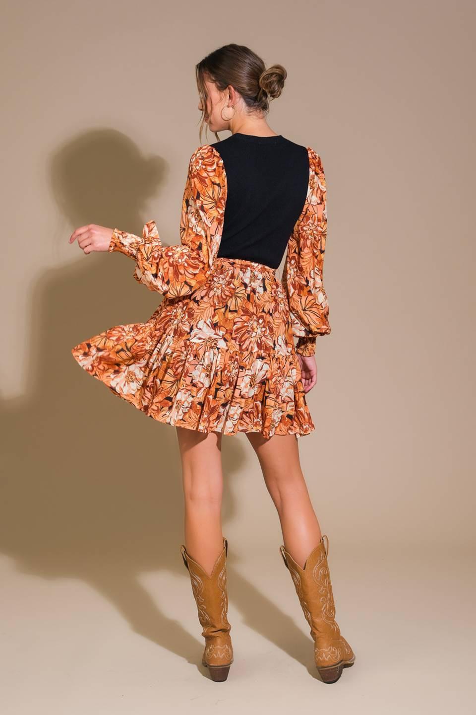 Flirty Dreamer Sweater Mini Dress in black brown, view 6 — Soul Flow Apparel