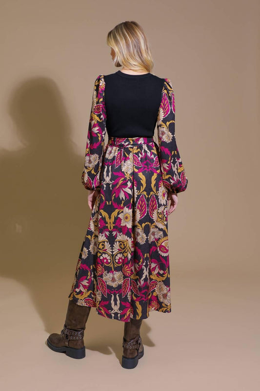 Crushing on Cozy Woven Midi Dress in black magenta, view 2 — Soul Flow Apparel