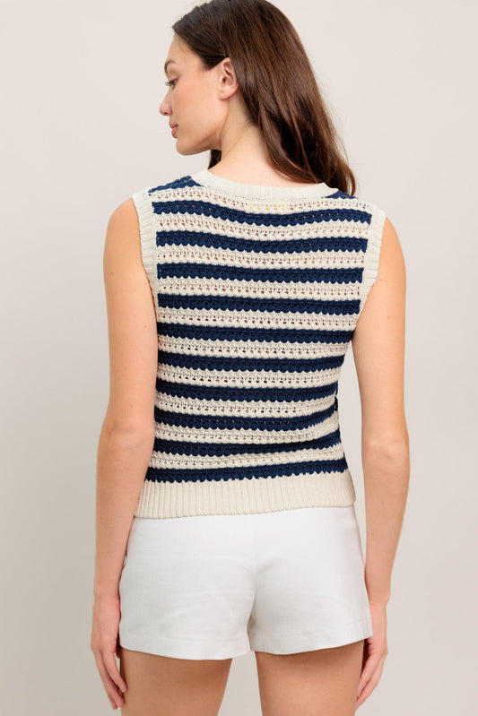 Clean Coast Knit Top in ivory navy, view 7 — Soul Flow Apparel