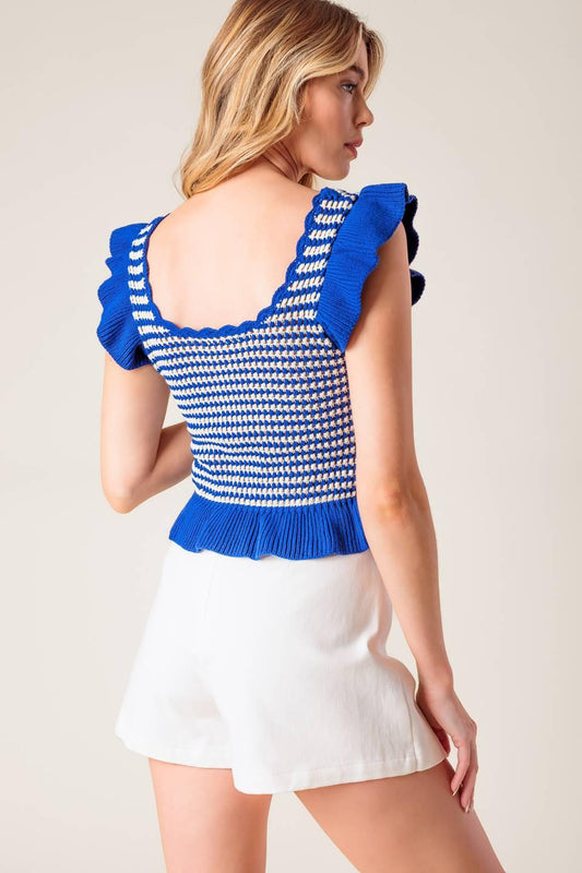 Out West Blue Sweater Knit Top in ivory, view 7 — Soul Flow Apparel