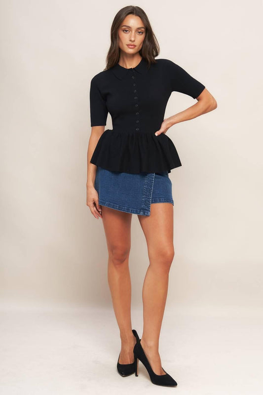 Sweet Serenade Black Woven Top, view 2 — Soul Flow Apparel