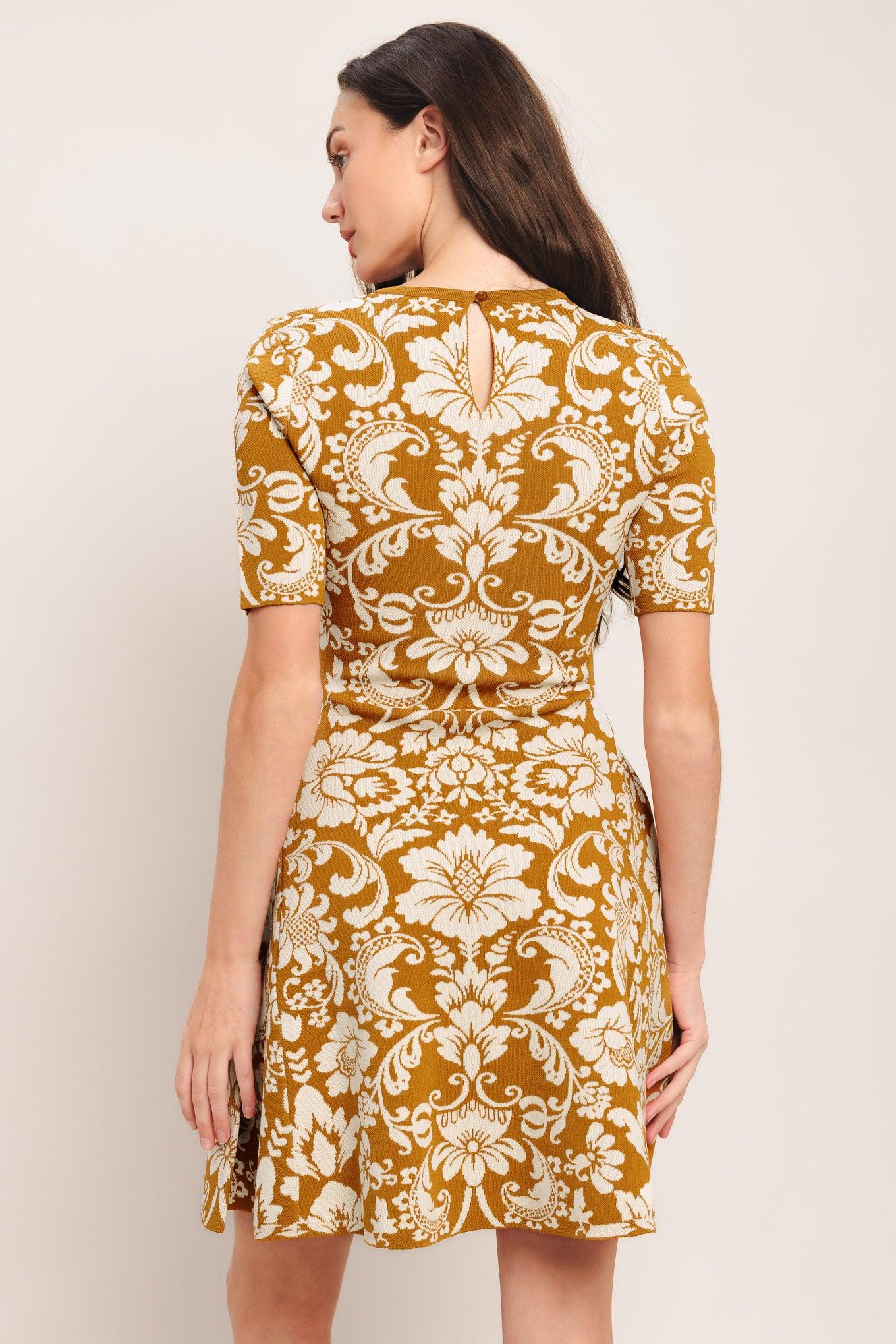 Amber Bloom Sweater Knit Mini Dress in ivory taupe, view 6 — Soul Flow Apparel