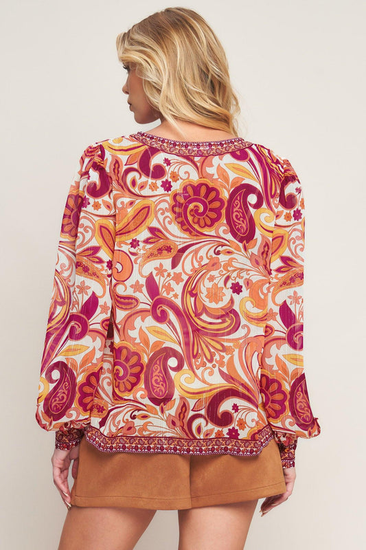 Never Wanna Leave Woven Top in ivory purple, view 2 — Soul Flow Apparel