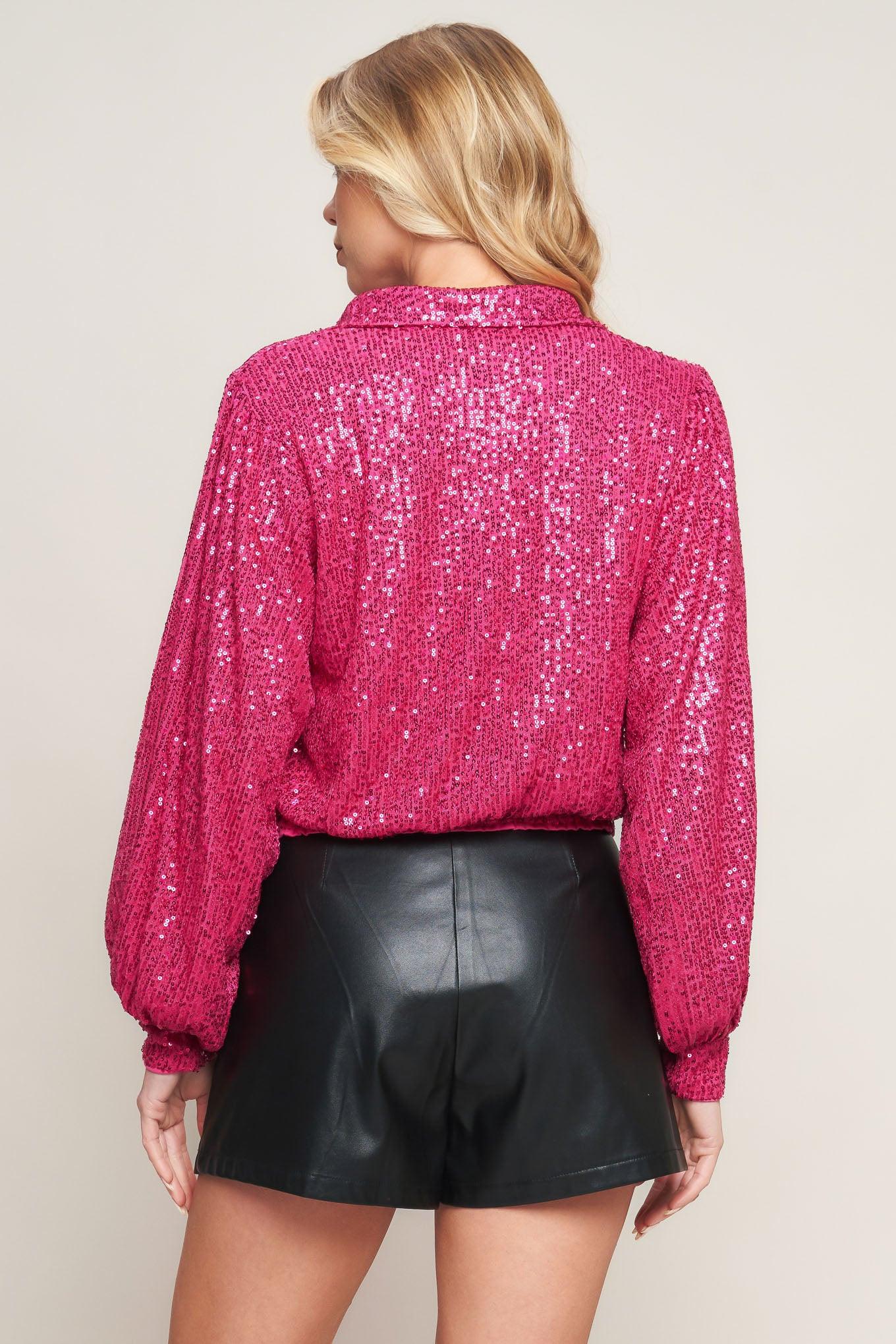 Freedom Calls Sequin Top in fuchsia, view 7 — Soul Flow Apparel