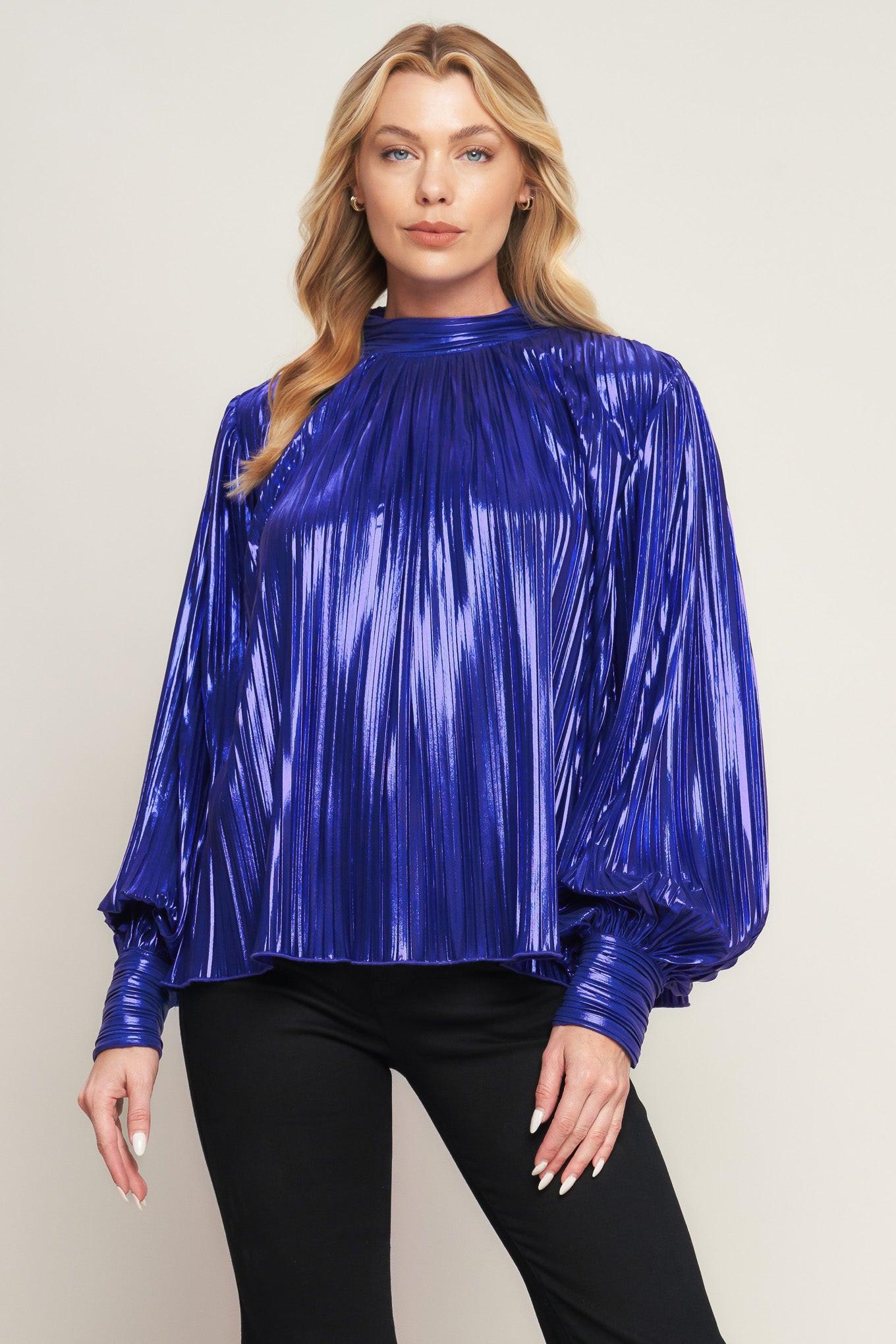 Pretty Companion Woven Foiled Top in blue purple, view 1 — Soul Flow Apparel