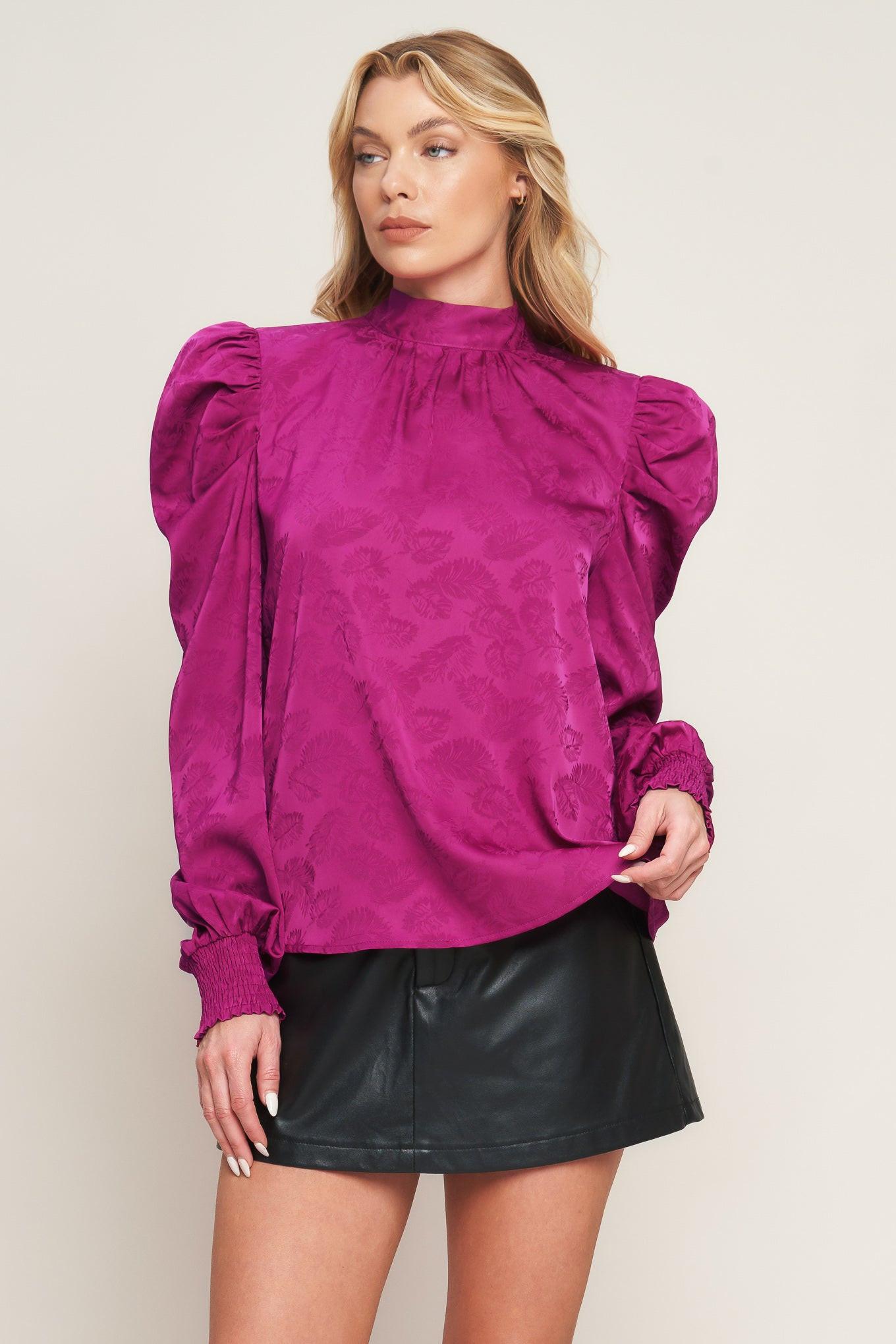 Stolen Glances Satin Top in magenta, view 1 — Soul Flow Apparel