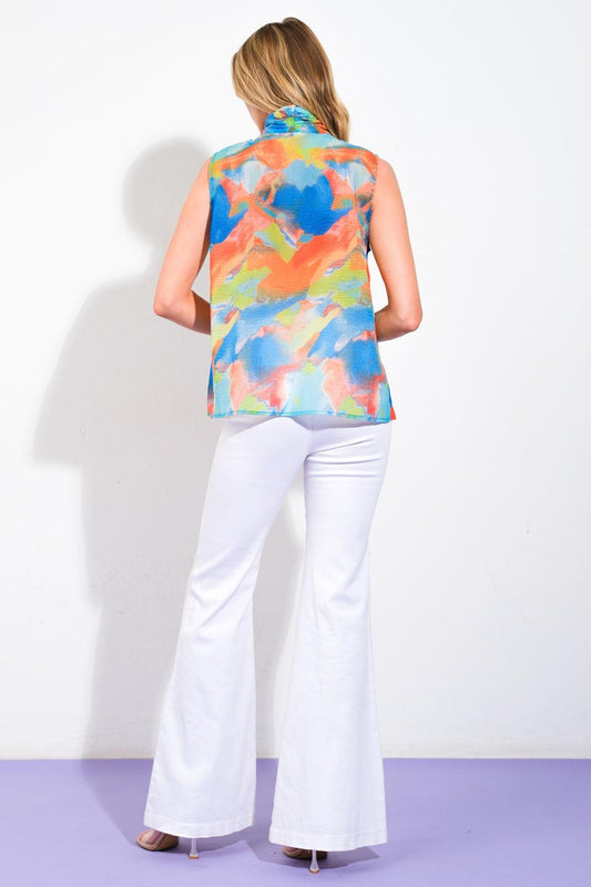 Always Celebrating Woven Top in blue orange, view 7 — Soul Flow Apparel