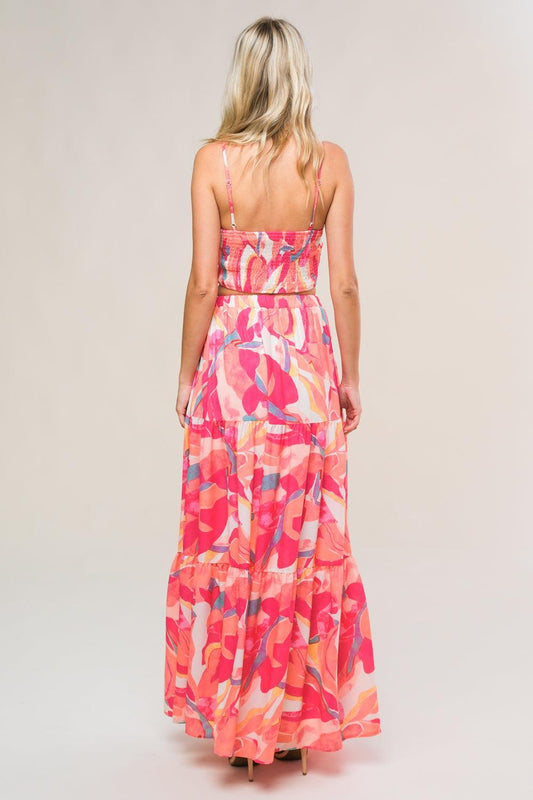 Romantically Speaking Woven Top and Skirt Set in ivory fuchsia, view 2 — Soul Flow Apparel