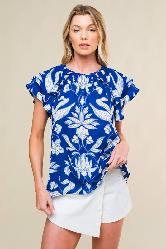 Into the Sky Woven Top in navy, view 1 — Soul Flow Apparel