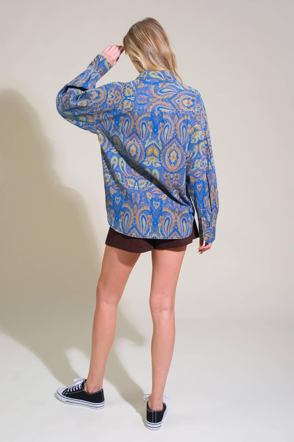 I'm in Charge Woven Top in chambray, view 6 — Soul Flow Apparel