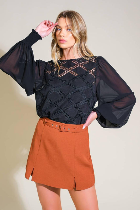 Weekend Wanderer Woven Top in black, view 1 — Soul Flow Apparel