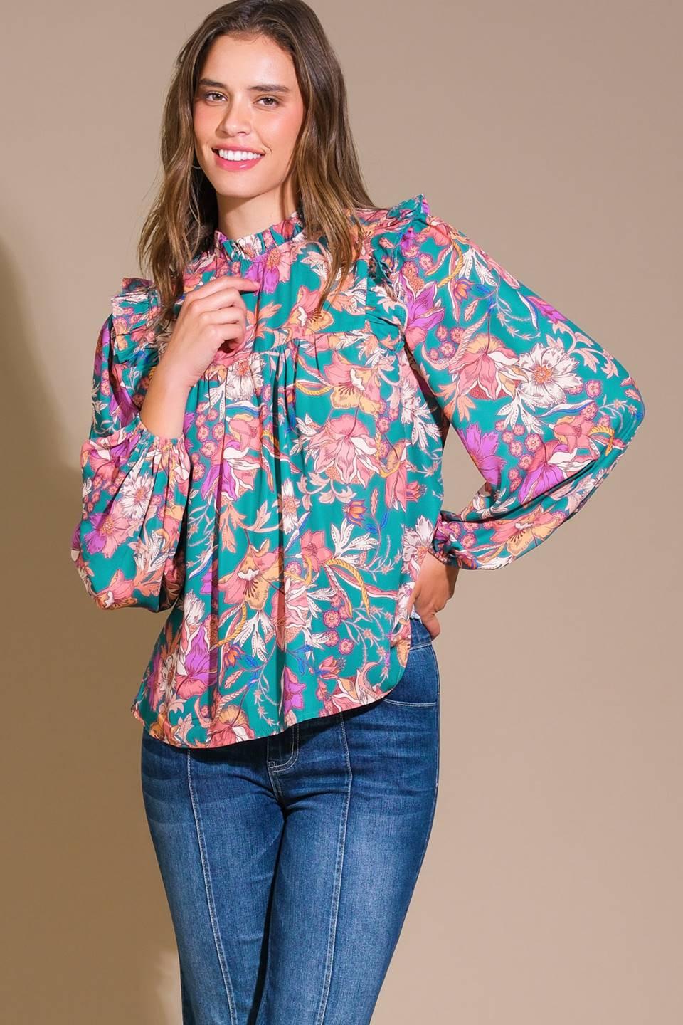 Unforgettable Composure Woven Top in teal, view 7 — Soul Flow Apparel