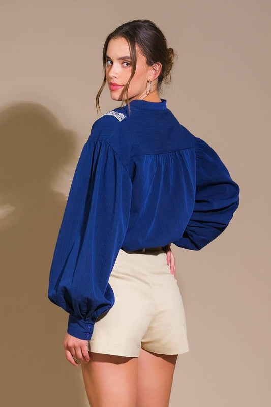 Fort Williams Woven Top in navy, view 2 — Soul Flow Apparel