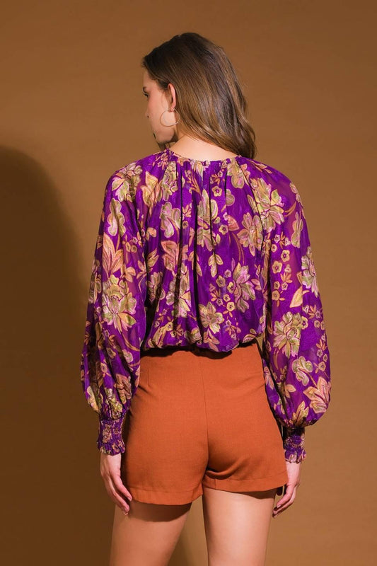 New River Woven Top in purple, view 2 — Soul Flow Apparel