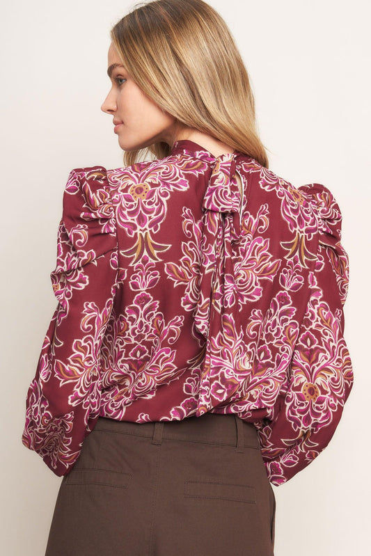 Floating on By Woven Top in burgundy, view 5 — Soul Flow Apparel