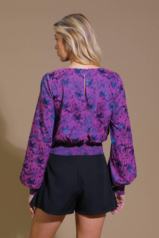 Best Presence Jacquard Woven Top in pink teal, view 2 — Soul Flow Apparel
