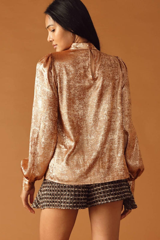 Sweet Sentiments Woven Top in bronze, view 6 — Soul Flow Apparel