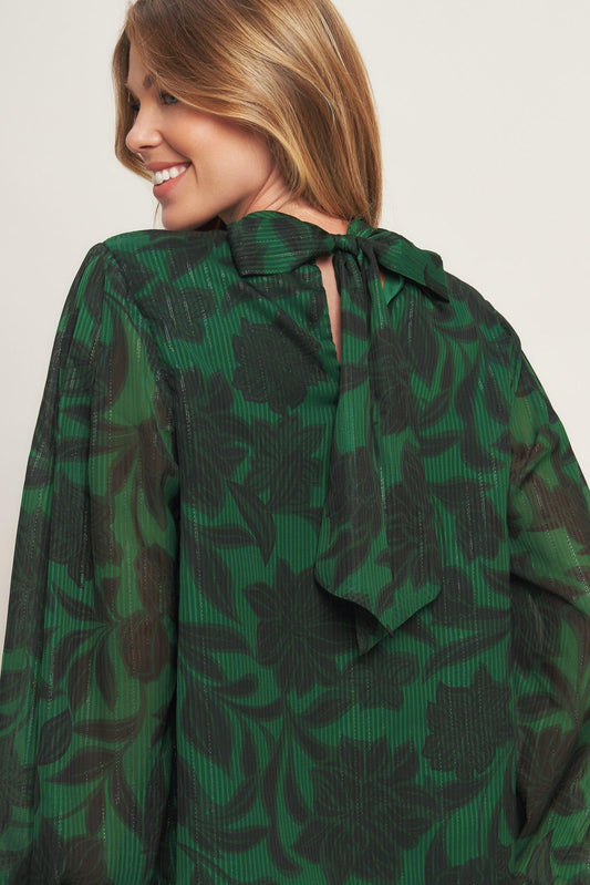 Noir Leaf Green Woven Top in black, view 7 — Soul Flow Apparel