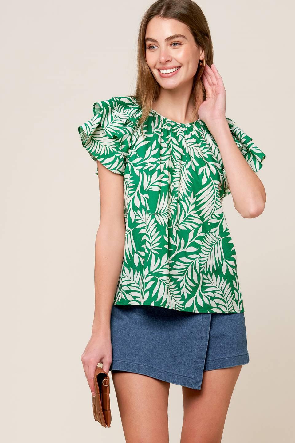 Roaming Around Green Woven Top in ivory, view 2 — Soul Flow Apparel