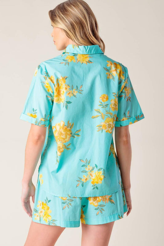 Treasured Times Woven Top and Short Set in turquoise, view 5 — Soul Flow Apparel