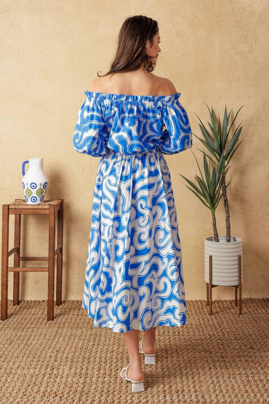 Sunset Sashay Blue Top and Skirt Set in white, view 7 — Soul Flow Apparel