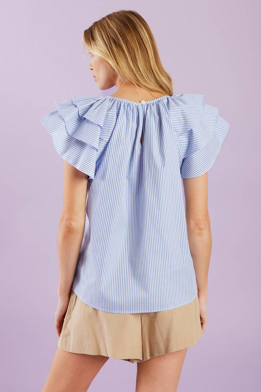 Need You More Woven Top in blue white, view 3 — Soul Flow Apparel