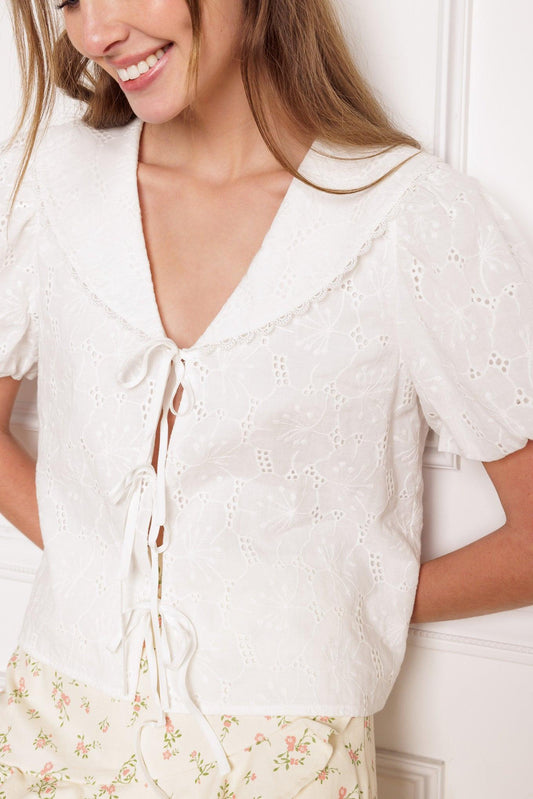 What Will Be Eyelet Woven Top in white, view 4 — Soul Flow Apparel
