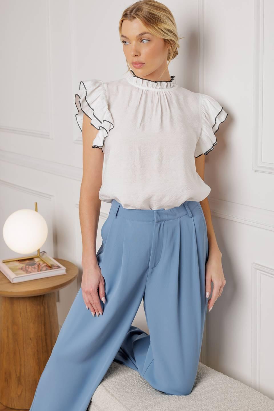 Push the Limit Woven Top in white, view 6 — Soul Flow Apparel