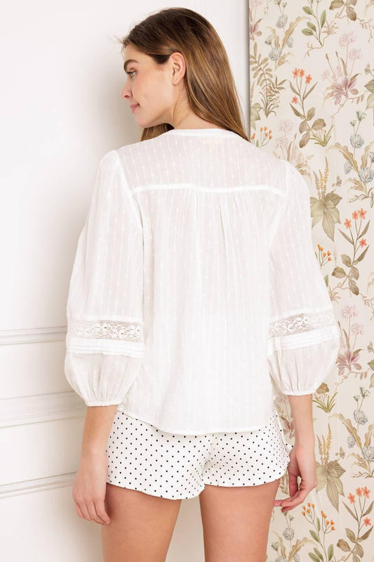 Salt Breeze Woven Top in white, view 3 — Soul Flow Apparel