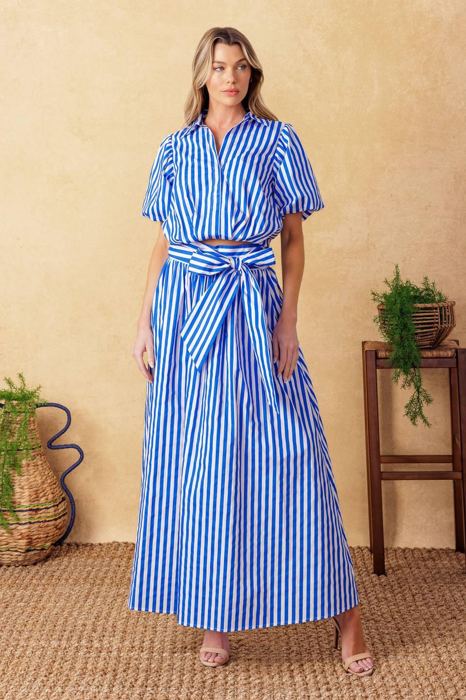 City Cinderella Woven Top in blue white, view 7 — Soul Flow Apparel
