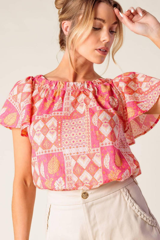 Where to Next Woven Top in pink orange, view 6 — Soul Flow Apparel